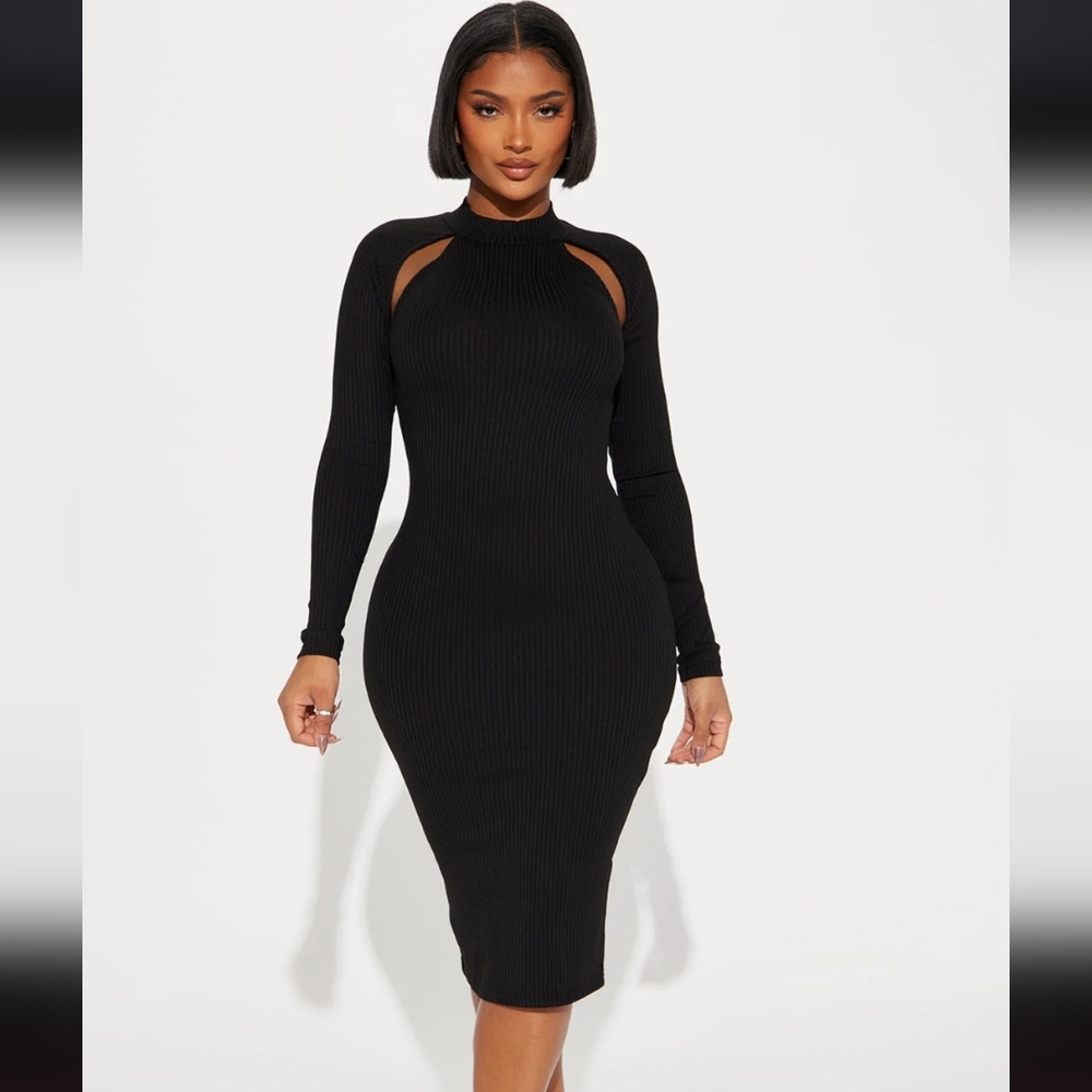 Ribbed Midi Black Dress